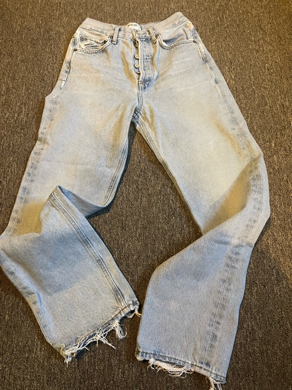Agolde High Rise Light Blue Frayed Hem Jeans